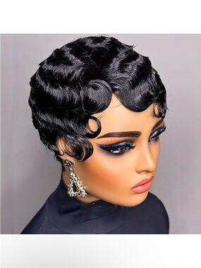 Black Short Finger Wave Wig - Stylish Women Hair